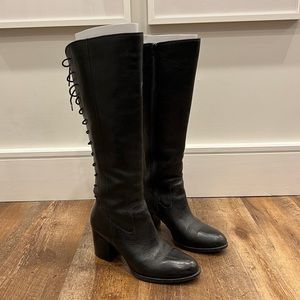 Lace Up Back Knee High Black Boots
